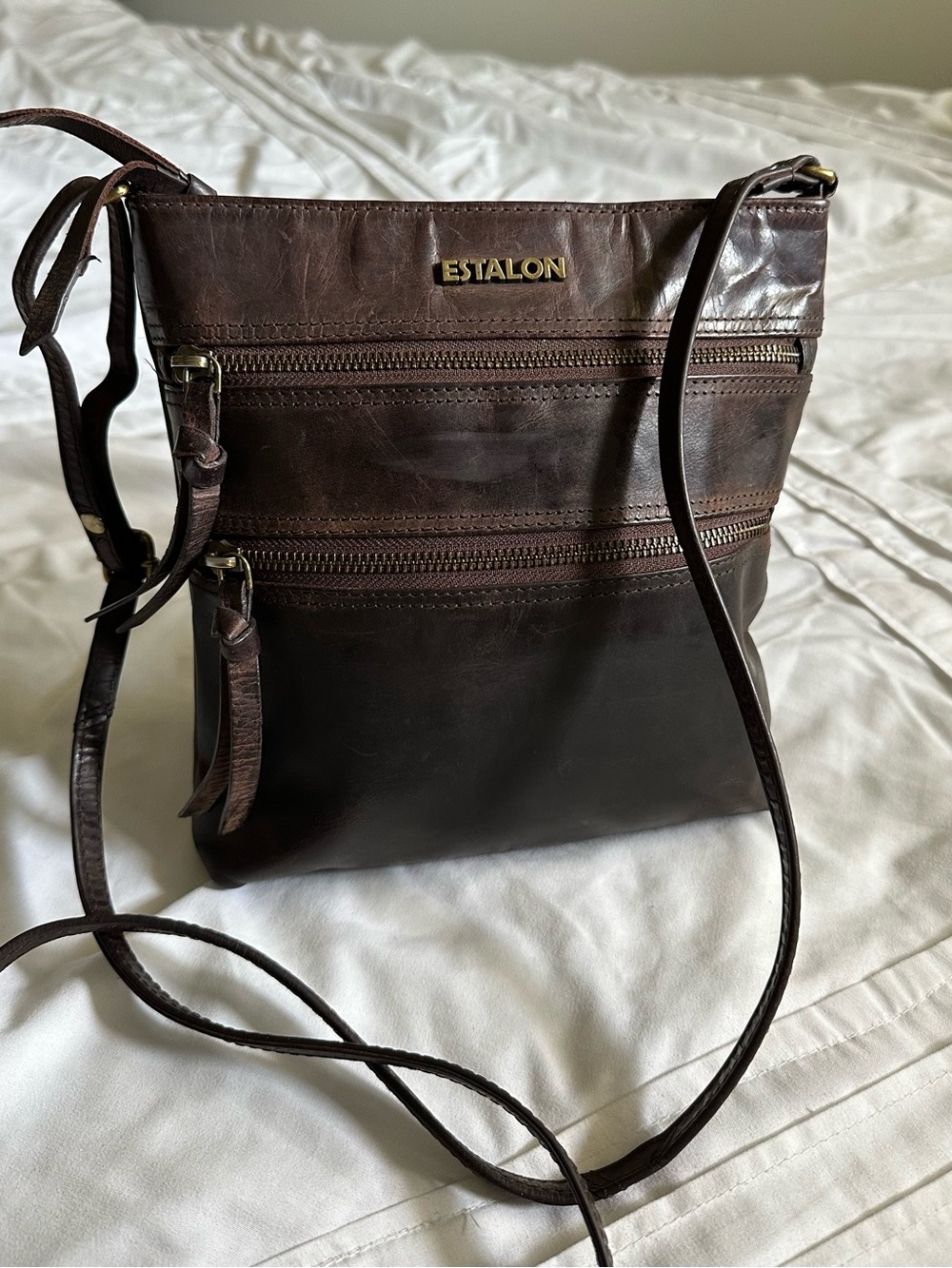 Estalon Brown Leather Crossbody Bag Unisex